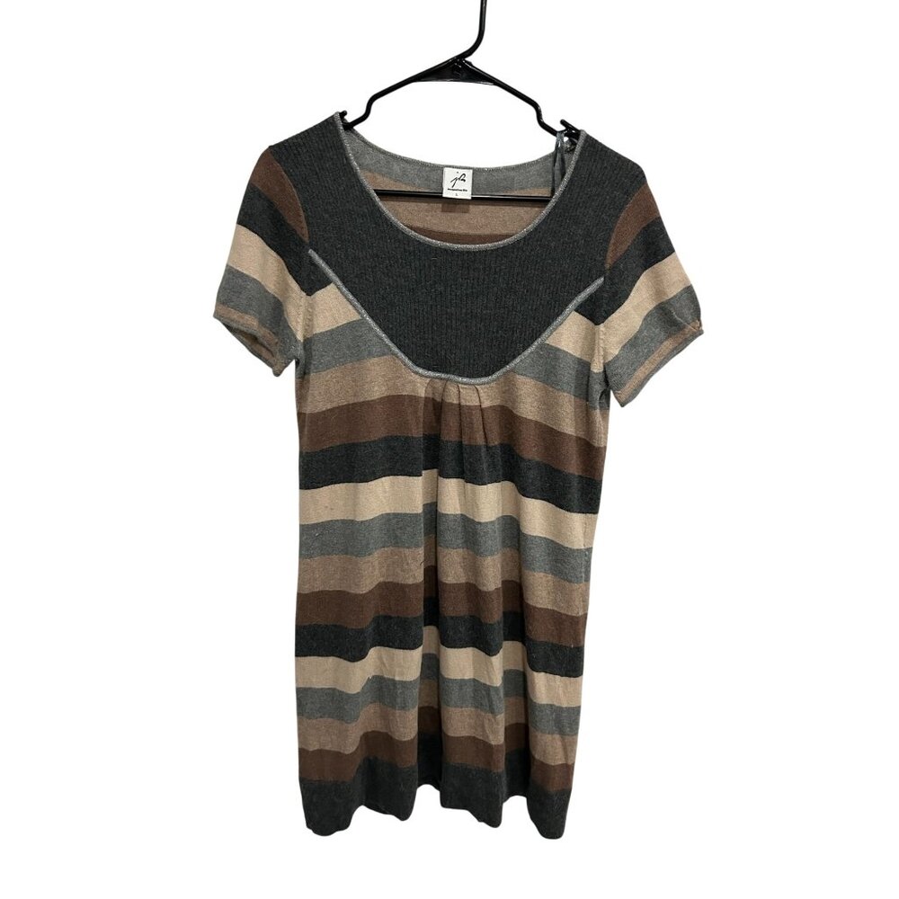 Jacqueline Riu Large Striped Soft Knit Short Sleeve Scoop Neck Tunic Dress  Cozy